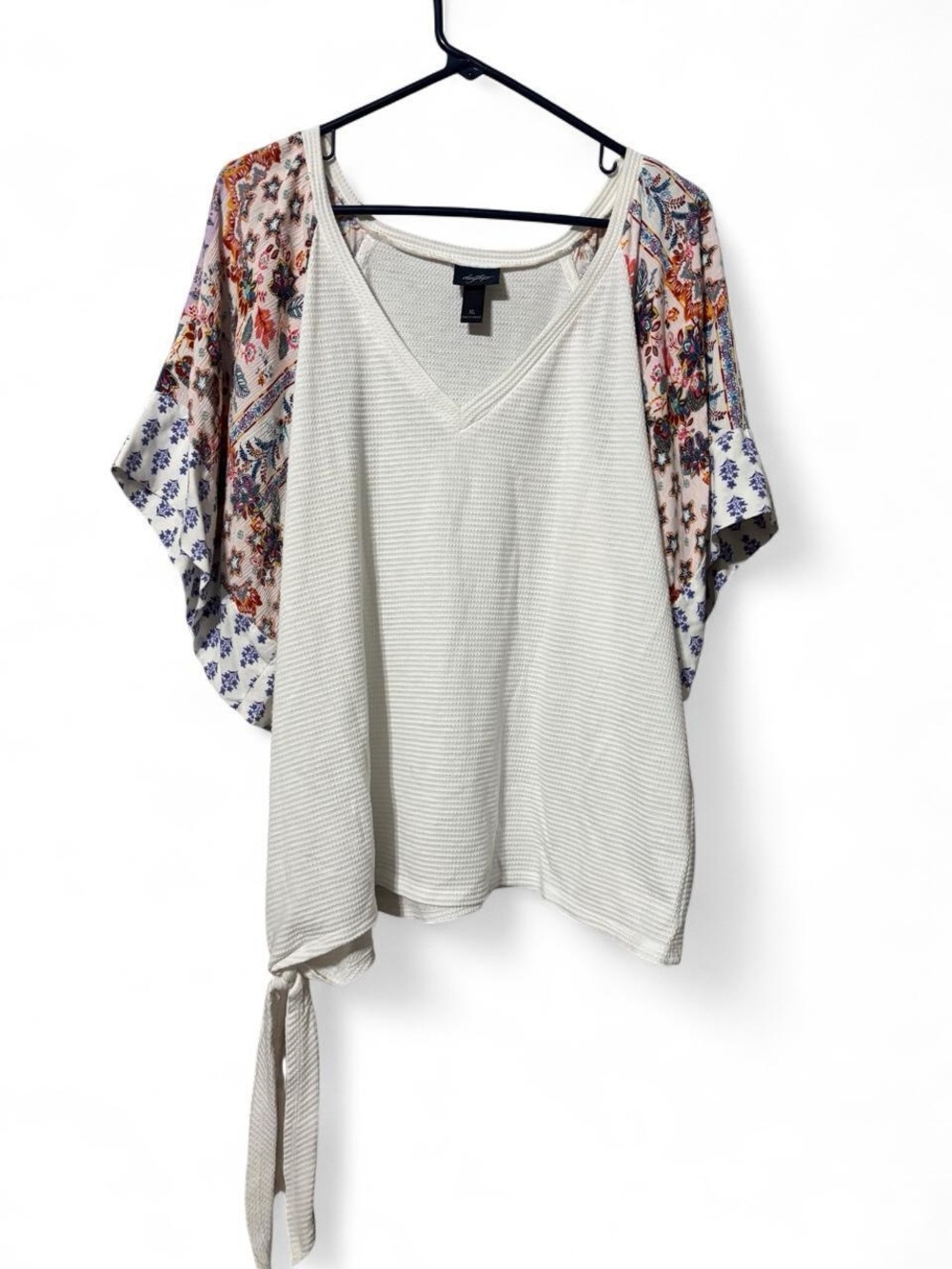 Daytrip Ivory V-Neck Mixed-Print Tie-Hem Tunic
